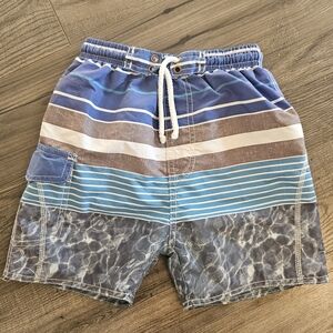3T Quad Seven blue, gray and white swim trunks Vacation Spring Break beach shore